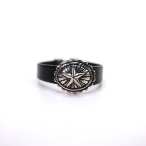 King Baby Star Concho Black Leather Bracelet With Hook Clasp .925 USA